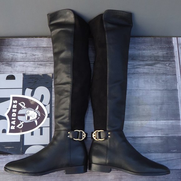 SIZE 8.5. Tory Burch leather over the knee-high stretch panel riding boots. - Picture 7 of 16